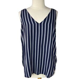 Old Navy Sleeveless Blouse Womens Large Blue Stripe Double Vneck